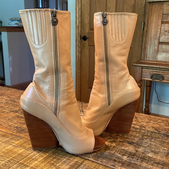 Leon Max Ellis peep toe tan leather wedge bootie - Picture 7 of 15